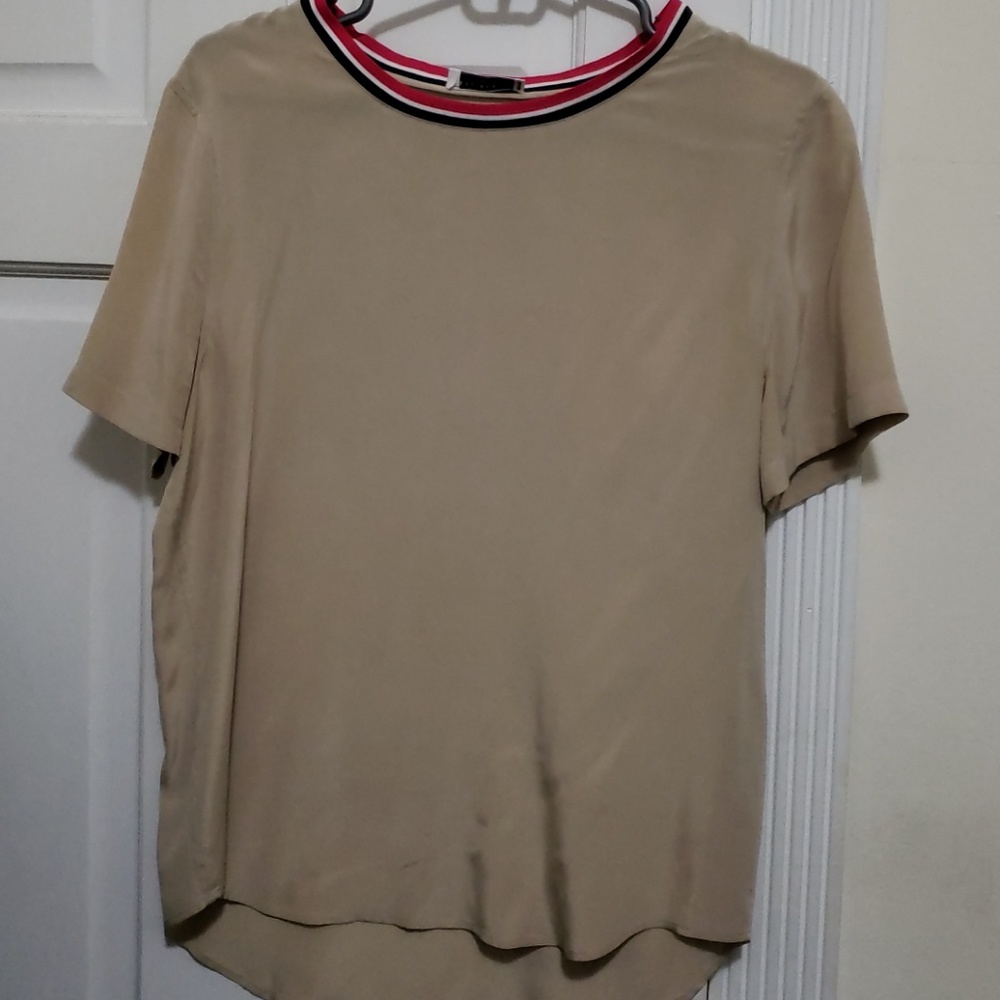 Equipment tan silk short sleeve shirt sz S/P